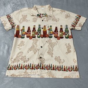 Palmeave Hawaii Shirt Mens XXL North Shore Beach Beer Bottles Hula Girl Floral